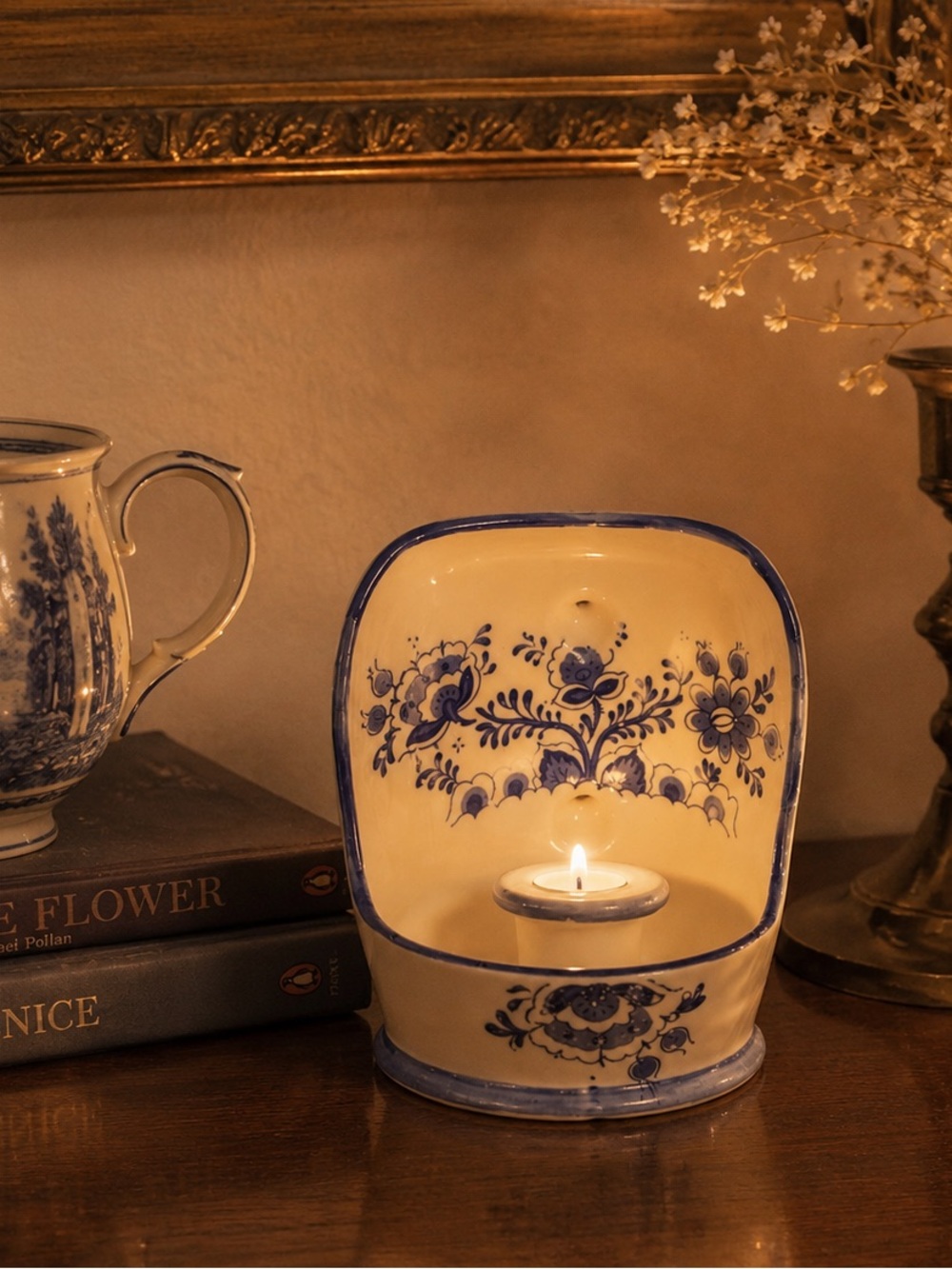 Vintage Blue & White Delft Style Sconce Candle Holder | Grandmillennial Cottage